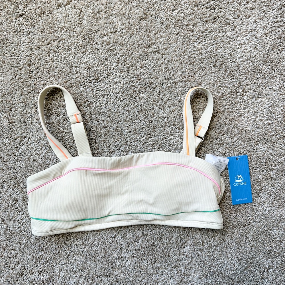 Cupshe Cream Bikini Top with Vibrant Accents